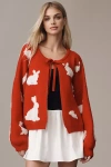 Anthropologie Roffe 3d Texture Tie-front Cardigan In Red