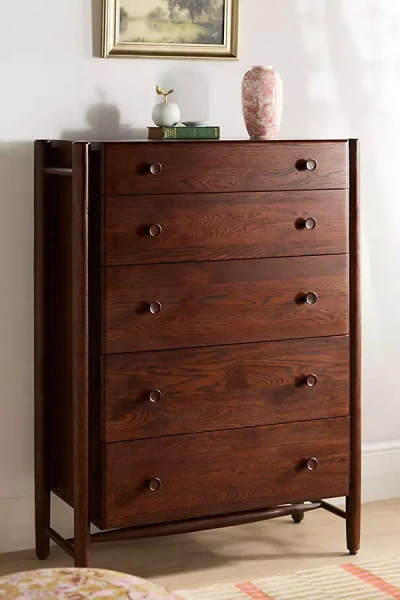 Anthropologie Roma Oak Wood Five-drawer Dresser In Brown