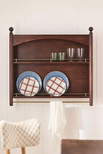 Anthropologie Roma Wood Plate Rack In Blue