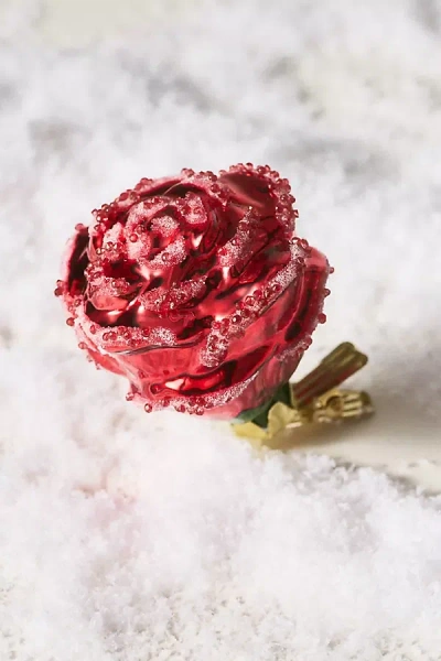 Anthropologie Rose Clip-on Glass Ornament In Red