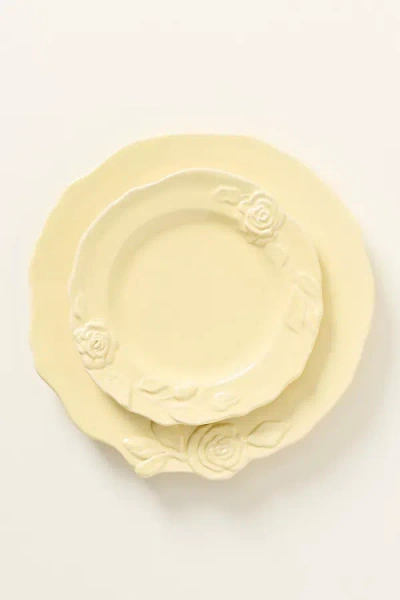 Anthropologie Rose Italian Earthenware Dessert Plates, Set Of 4 In White