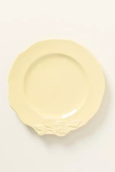 Anthropologie Rose Italian Earthenware Dinner Plates, Set Of 4 In White