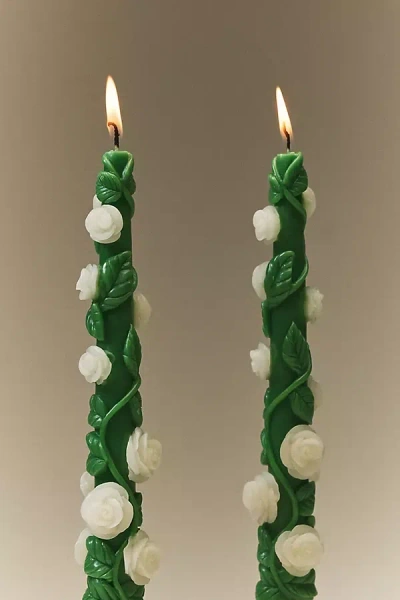 Anthropologie Rose Vine Taper Candles, Set Of 2 In Green