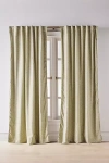 Anthropologie Rowen Woven Textured Ruched Piping Curtain In Green