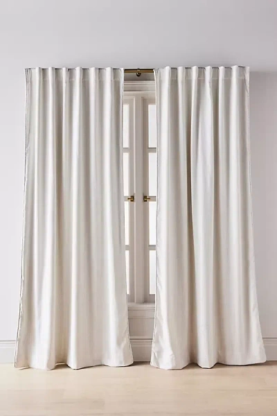 Anthropologie Rowen Woven Textured Ruched Piping Curtain In White