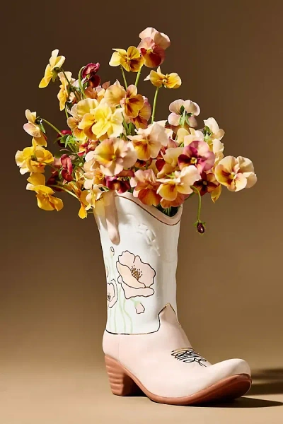 Anthropologie Ruby Clay Cowboy Boot Vase In Multi