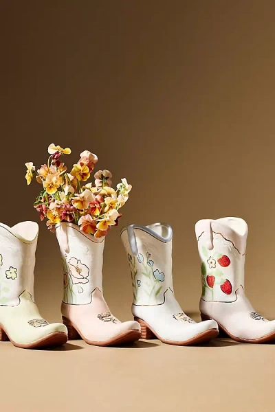Anthropologie Ruby Clay Cowboy Boot Vase In Neutral