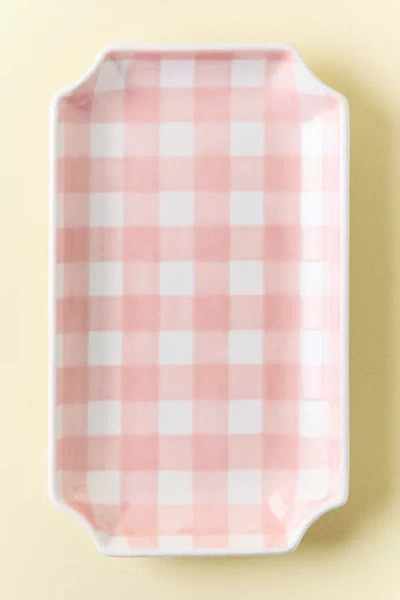 Anthropologie Ruby Clay Gingham Tray In Pink