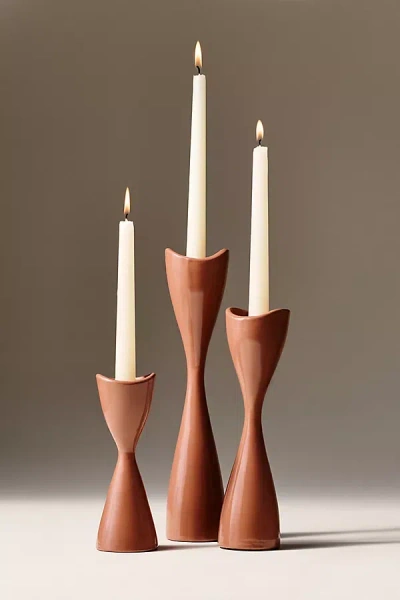 Anthropologie Ruby Clay Veda Hourglass Taper Candle Holder In Brown
