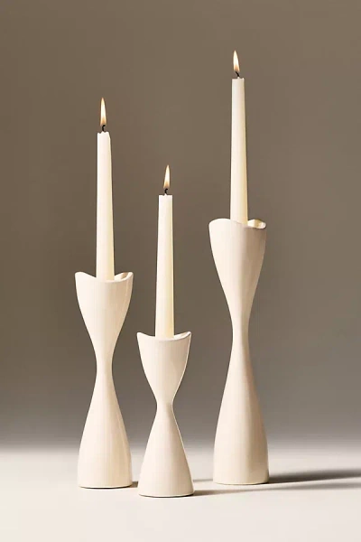 Anthropologie Ruby Clay Veda Hourglass Taper Candle Holder In White