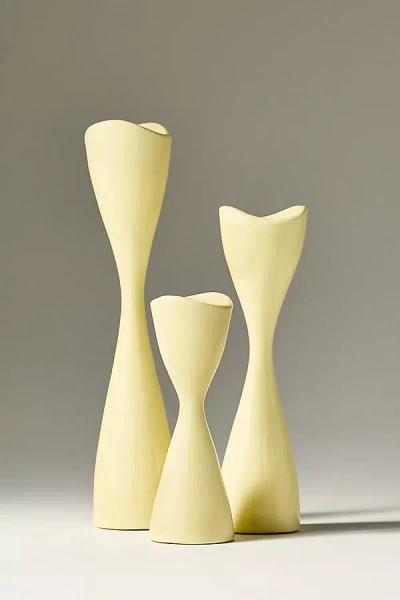 Anthropologie Ruby Clay Veda Hourglass Taper Candle Holder In Yellow