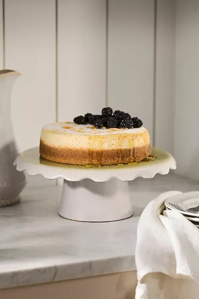 Anthropologie Ruffle Reactive Glaze Stoneware Cake Stand In White