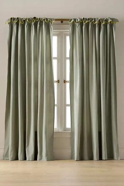 Anthropologie Ruffle Top Cotton Woven Curtain In Green