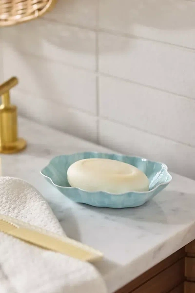 Anthropologie Ruffled Enamel Soap Dish In Blue