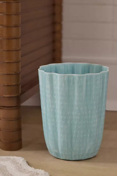 Anthropologie Ruffled Enamel Waste Bin In Blue
