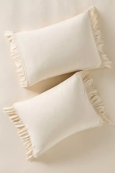 Anthropologie Ruffled Organic Spa Sateen Pillowcase, Set Of 2 In Neutral
