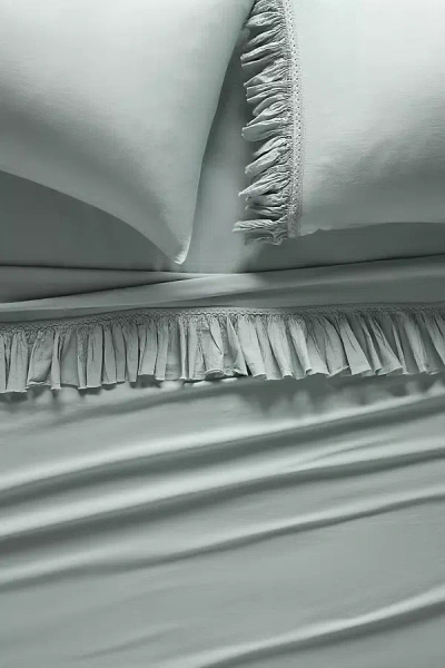 Anthropologie Ruffled Organic Spa Sateen Sheet Set In Green