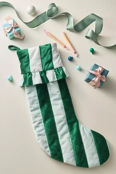 Anthropologie Ruffled Stripe Stocking In Green