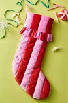 Anthropologie Ruffled Stripe Stocking In Red