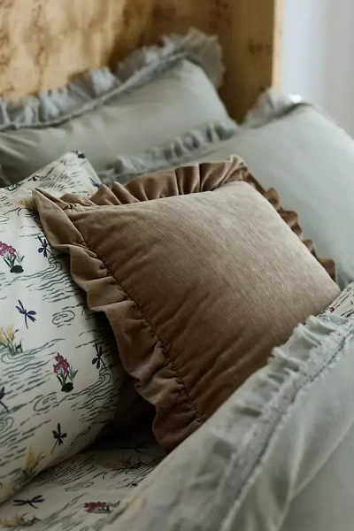 Anthropologie Ruffled Velvet Throw Pillow In Brown