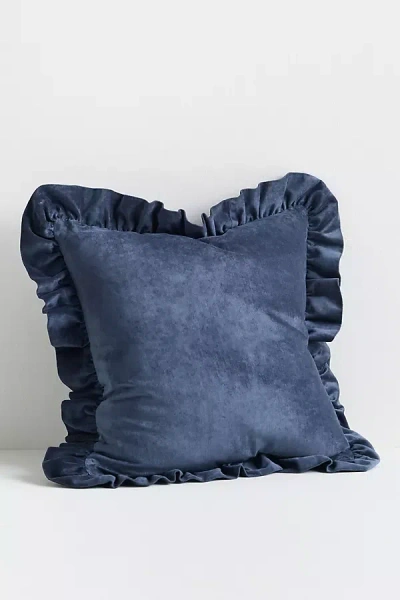Anthropologie Ruffled Velvet Throw Pillow In Blue