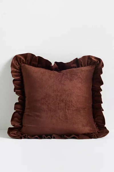 Anthropologie Ruffled Velvet Throw Pillow In Brown