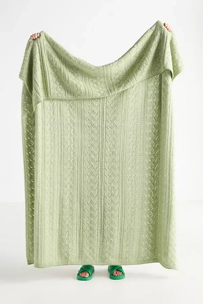 Anthropologie Sabrina Cotton Knit Throw Blanket In Green