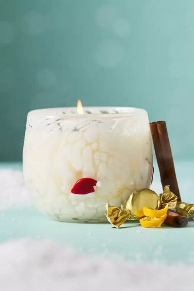 Anthropologie Santa Hat Festive Icon Gourmand Caramel Spice Wonderland Glass Candle In White