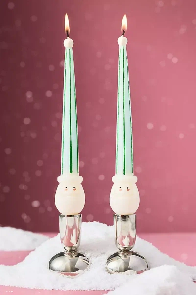 Anthropologie Santa Taper Candles, Set Of 2 In Green