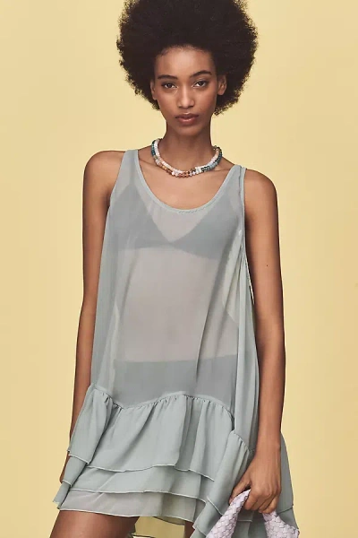 Anthropologie Sara Hann Sheer Ruffle Tunic In Green