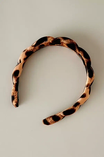 Anthropologie Satin Leopard Bubble Headband In Brown