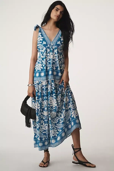 Anthropologie Saylor Brenna Linen Blend Tie-strap V-neck Maxi Dress