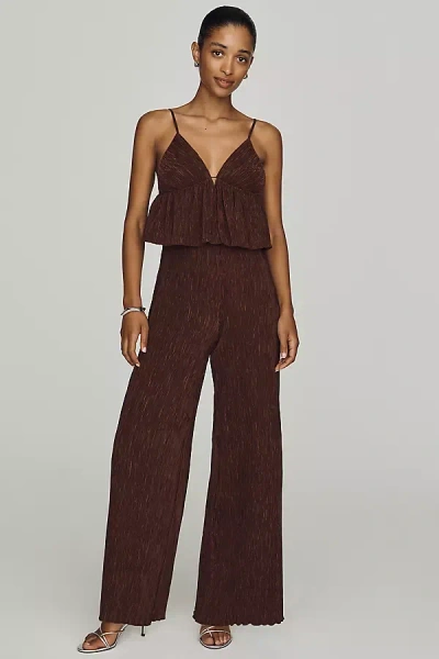 Anthropologie Saylor Nissa Wide-leg Peplum Jumpsuit In Brown