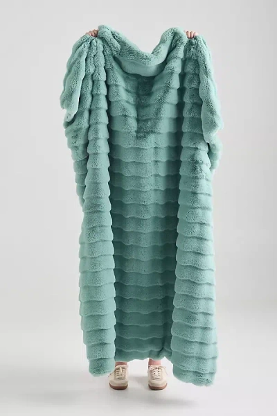 Anthropologie Scallop Carved Faux Fur Throw In Blue