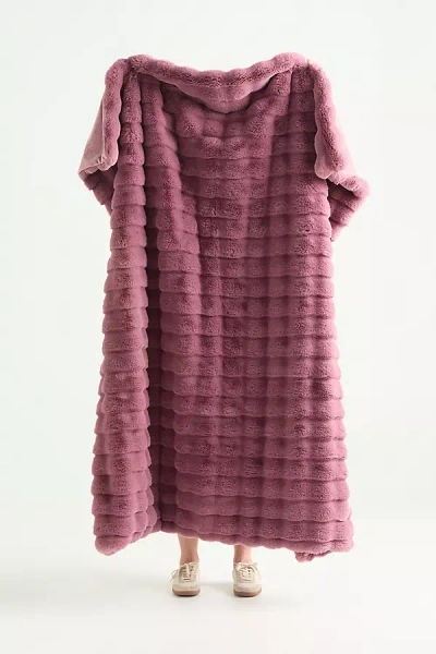 Anthropologie Scallop Carved Faux Fur Throw In Pink