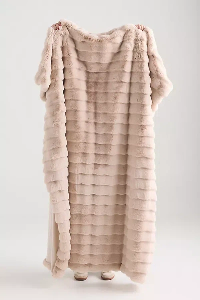 Anthropologie Scallop Carved Faux Fur Throw In Brown