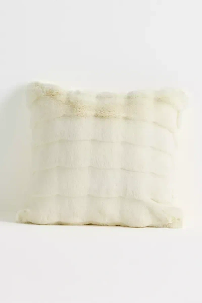 Anthropologie Scallop Faux-fur Woven Pillow In Neutral