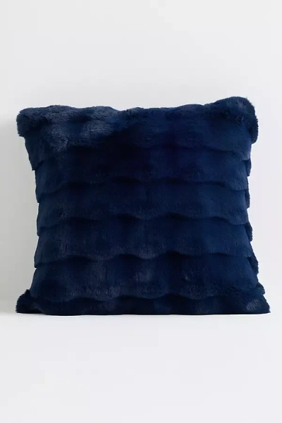 Anthropologie Scallop Faux-fur Woven Pillow In Blue