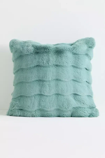 Anthropologie Scallop Faux-fur Woven Pillow In Green