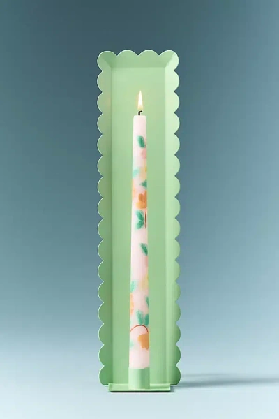 Anthropologie Scalloped Metal Candle Holder Wall Sconce In Green