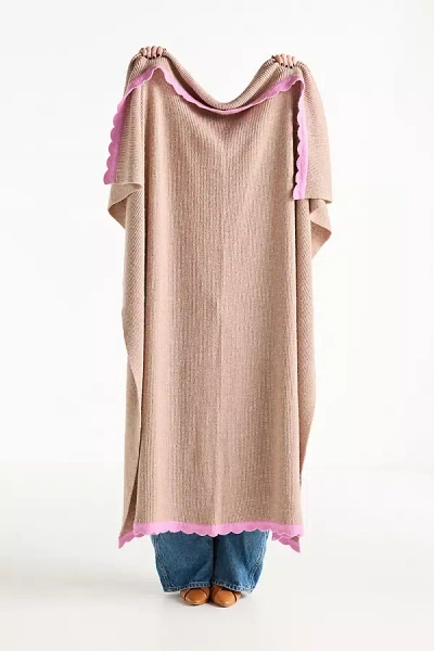 Anthropologie Scalloped Wool Blend Knit Throw Blanket