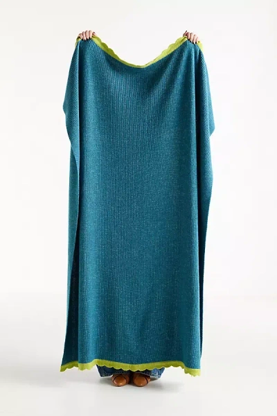Anthropologie Scalloped Wool Blend Knit Throw Blanket