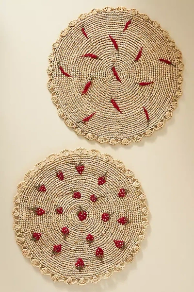 Anthropologie Scattered Fruit Round Placemat In Neutral