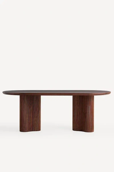 Anthropologie Scout Oval Double Pedestal Burl Wood Dining Table