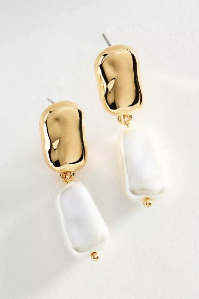 Anthropologie Sculptural Pearl Drop Earrings In Gold
