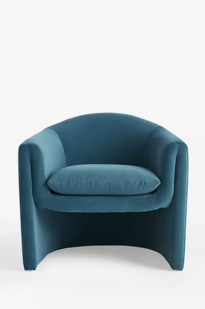 Anthropologie Sculptural Performance Velvet Occasional Chair In Blue