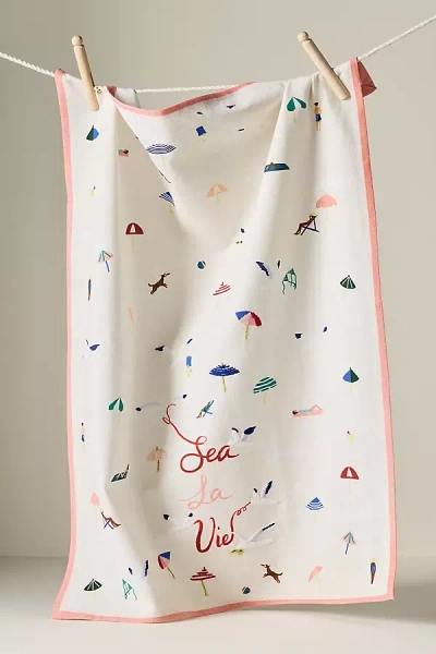 Anthropologie Sea La Vie Dish Towel In White