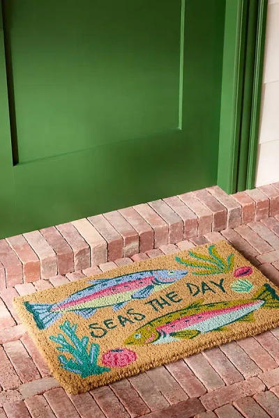 Anthropologie Seas The Day Fish Printed Coir Doormat In Multi