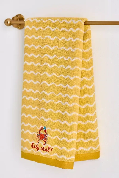 Anthropologie Seaside Cotton Embroidered Icon Hand Towels In Yellow