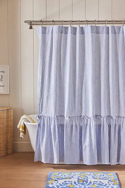 Anthropologie Seersucker Stripe Shower Curtain In Purple
